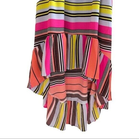 Charles Henry M Off The Shoulder Striped High Low Ruffle Dress Cocktail Party - Picture 5 of 9